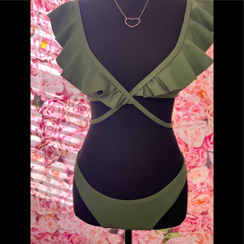 ZAFUL Ribbed Scrunch Butt Wrap Bikini Set - Camouflage Green